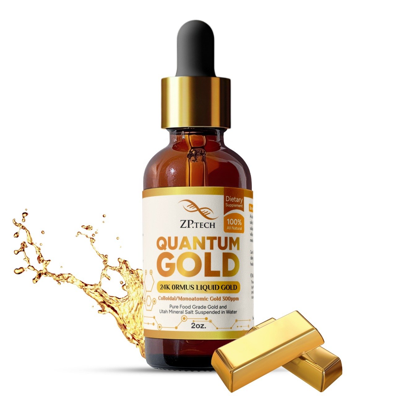 Official Quantum Gold Liquid bottle and label